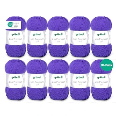 Abbildung von Gründl Lisa Premium Uni Strick &amp; Häkelgarn (weicher und wollartiger Charakter, pflegeleichtes waschbares Strickgarn aus 100% Polyacryl, 50 g/ 133 m, Nadelstärke: 3,5 4,5, 10 Knäuel á g), Lila 21