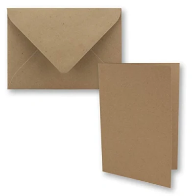 Abbildung von 75x DIN B6 Faltkarten Set mit Umschlägen in Kraftpapier Braun 120 x 170 mm ideal für Einladungskarten, Hochzeit, Taufe, Kommunion, Konfirmation Marke: FarbenFroh
