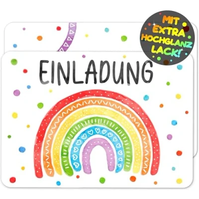 Abbildung von VULAVA 12x Regenbogen EINLADUNGSKARTEN KINDERGEBURTSTAG Mädchen Junge die Rainbow PARTY Karten sind Einladung für Kinder GEBURTSTAG Konfetti KINDERPARTY