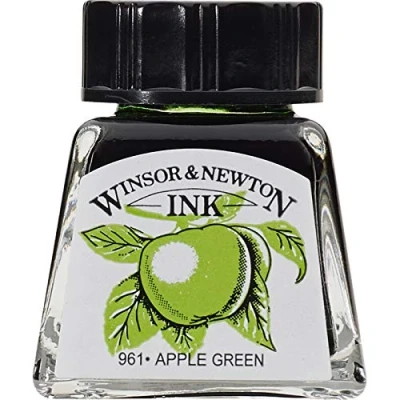 Abbildung von Winsor &amp; Newton 1005011 Drawing Inks Zeichentusche für Kalligraphen, Illustratoren, Grafikern, Künstler wasserbeständige Farben, herrvorragender Transparenz, 14ml Flasche Apfelgrün