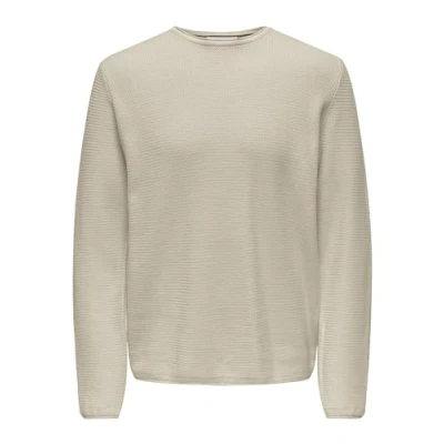 Abbildung von ONLY&amp;SONS Herren Pullover Langarm Rundhals Baumwolle Bequem Stilvoll Strickpullover, Farben:Beige 2, Größe Pullover:S
