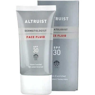 Abbildung von Altruist Dermatologist Sunscreen Fluid SPF30 Superior 5star UVA protection by Dr Andrew Birnie premium antioxidant face protection, White, Unscented, 50 millilitre