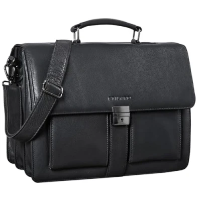 Abbildung von STILORD &#039;Eros&#039; Aktentasche Herren Leder Laptop 15,6 Zoll Schultergurt Business Echtes Leder, Ossidiana Nero, XL, Koffer