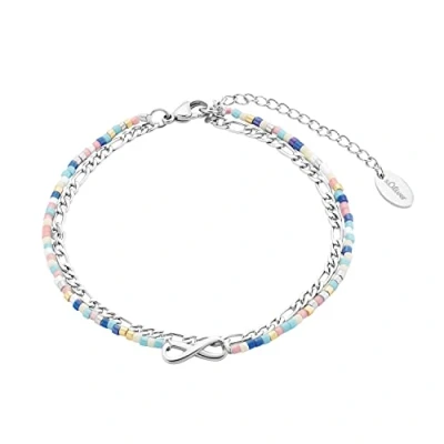 Abbildung von s.Oliver Fußkette Edelstahl Damen Sommerschmuck, mit Glas, 22+5 cm, Silber, Infinity, Kommt in Schmuck Geschenk Box, 2034576