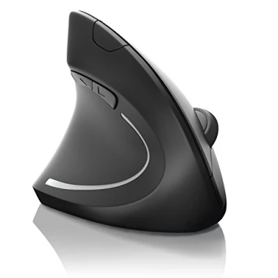 Abbildung von CSL optische Wireless kabellos Funk Maus Vertikale Ausführung Linkshänder ergonomisches Design Vorbeugung gegen Mausarm Tennisarm besonders armschonend Schwarz
