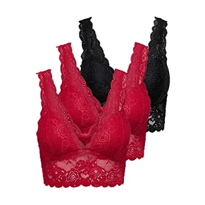 Abbildung von ONLY Damen ONLCHLOE 3 Pack LACE Bra Bügelloser Spitzen BH, High Risk Red/2XHIGH RED, S