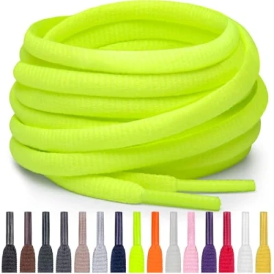 Abbildung von Miscly Schnürsenkel Oval, Reißfest für Sportschuhe, Sneaker und Laufschuhe 100% Polyester Ø 6mm (91 cm, Neongrün/Gelb)