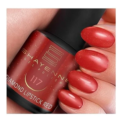 Abbildung von SHAYENNE Shellac Gel Nagellack 15 ml für UV LED Lampe 117 Diamond Lipstick Red Rot Glitter Glitzer MADE in GERMANY Nail Polish for