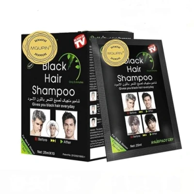 Abbildung von MQUPIN Instant Black Natural Ingredients Hair Dye Shampoo, semi permanente schwarze Haarfarbe, einfach zu verwenden, langlebig, natürliche Inhaltsstoffe (10 Stück, schwarz)