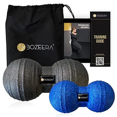 Abbildung von [FASZIEN Duoball 12CM &amp; Faszien 8 CM] Peanut Ball Set Faszienrolle Massage Bälle Inkl. GRATIS Video anleitung, Poster Tasche BOZEERA®: Premium