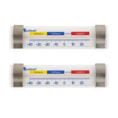 Abbildung von Lantelme 2 Stück Edelstahl Kühlschrankthermometer mit Haken und Saugnapf Set Anbringung waagrecht Analog Thermometer für Kühlschrank, Gefrierschrank, Kühltheke Gefriergeräte