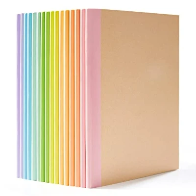 Abbildung von feela Kraft Notizbuch A5 liniert, 16 Notizbücher Set, Notizheft mit Regenbogen Rücken in 8 Pastell Farben, 60 Seiten, 21x14cm, Notizblock Set geeignet für Büro &amp; Schule, Kraftpapier, Din