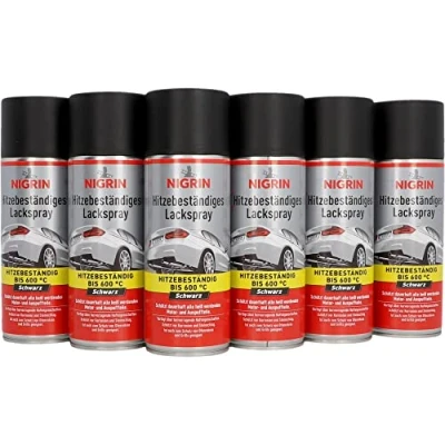 Abbildung von NIGRIN Lackspray, 6 x 400 ml, mattschwarzer Autolack, hitzebeständig, schützt Motor und Auspuff vor Rost, schnell trocknend