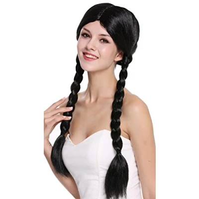 Abbildung von WIG ME UP 90958 ZA103 Perücke Damen Fasching Karneval zwei geflochtene Zöpfe Mittelscheitel schwarz 60 cm