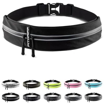 Abbildung von Fitgriff® Laufgürtel für Handy Lauftasche Jogging, Hüfttasche, Sportgürtel, Running Belt zum Joggen, Laufen, Sport, Fitness passend alle Smartphones (Schwarz, 62 90cm Bauchumfang)