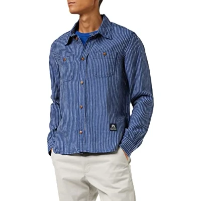 Abbildung von Kings of Indigo Herren Juntoku Freizeithemd, Blau (Stripe Linen 1006), Medium (Herstellergröße:M)
