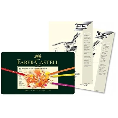 Abbildung von Faber Castell 110060 Künstlerfarbstift POLYCHROMOS, 60er Metalletui im Set mit 2 Skizzenblöcken Folia A4