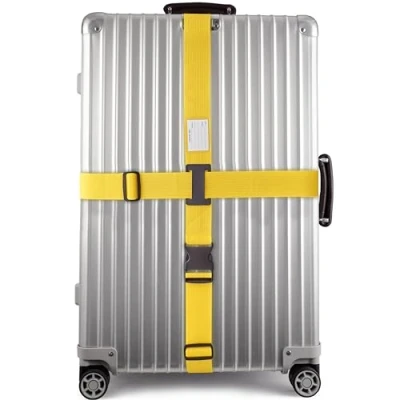 Abbildung von OW Travel Kofferband Gurt Kreuz Schwerlast Personalisierter Koffergurt mit Adressschild: Luggage Strap Koffer Gurte Gepäckgurt Band Koffergurte farbig Gelb