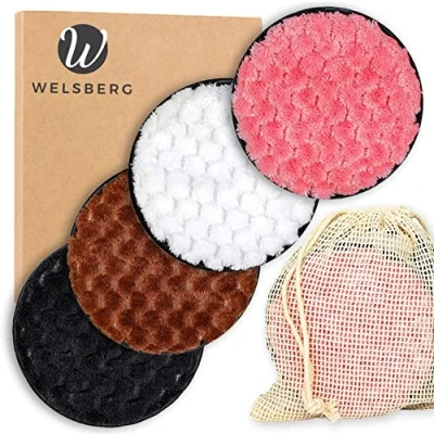 Abbildung von Welsberg 4x Abschminkpads wiederverwendbare Make up Entferner Pads, maschinenwaschbare Gesichtstücher, weiches Mikrofaser Reinigungstuch, umweltfreundliche Gesichtspflege Puffs mit Wäschesack