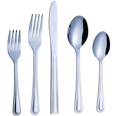Abbildung von EXZACT Besteck Packung 20 Stück Edelstahlgeschirr, Essmesser x 4, Essgabel Salatgabel Tafellöffel Teelöffel 4 für den täglichen Gebrauch, einfach robust, langlebig (WF806 20)
