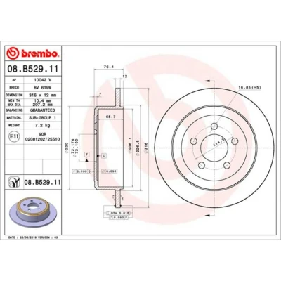 Abbildung von BREMBO 08.B529.11 Bremsscheibe 316 12 5 voll beschichtet DODGE: Nitro Off Road, JEEP: Cherokee IV