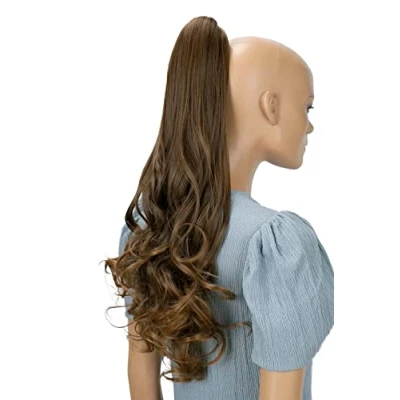 Abbildung von CAISHA 60cm Haarteil Ponytail Zopf Pferdeschwanz Haarverlängerung Voluminös Leicht Gewellt Braun Mix H522