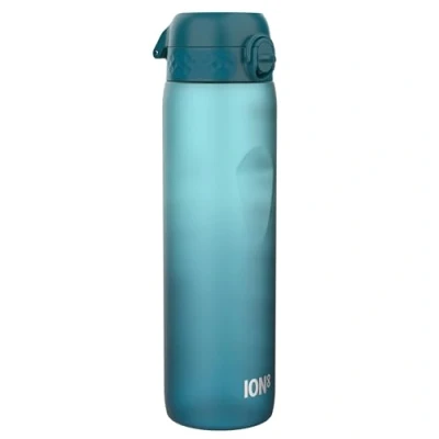 Abbildung von Ion8 1 Liter Trinkflasche mit Zeitmarkierungen, Auslaufsicher, Einhandöffnung, Sichere Verriegelung, Spülmaschinenfest, BPA frei, Tragegriff, Ideale für Fitnessstudio, Dunkelblaugrün und Hellblau