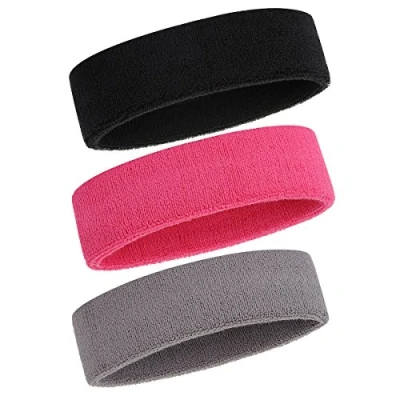 Abbildung von ONUPGO Schweißband Stirnband für Männer &amp; Frauen 3PCS Sports Stirnbänder Feuchtigkeitstransport Athletic Cotton Terry Cloth Schweißabsorbierende Kopfband (Black/Grey/Pink)