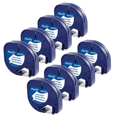 Abbildung von 8x Kompatible für Dymo Letratag XR Etikettenband 12mm x 4m Letra Tag Plastic White Bänder Kunststoff Schriftband, Compatible LT 100H 100T XM 200B, Schwarz auf Weiß Band