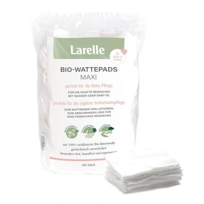 Abbildung von Larelle Bio Wattepads Maxi für Mama &amp; Baby, 180 Stück im Vorratspack, GOTS Ecocert, perfekt die Baby Pflege und tägliche Schönheitspflege