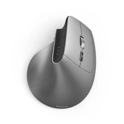 Abbildung von Hama ergonomische Maus „EMW 700“, 2,4 GHz + 2x BT 4.2 (Vertikalmaus kabellos für drei Geräte, Hochkant mit wiederaufladbarem Akku, dpi 1000, 1600, 2400, 8 Tasten, beugt Mausarm vor) anthrazit