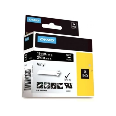 Abbildung von DYMO Rhino Industrie Vinyletiketten 9 mm x 5,5 m weiß auf schwarz selbstklebendes Schriftband für und LabelManager Beschriftungsgerät