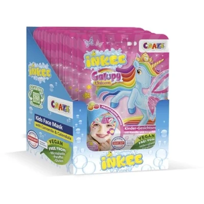 Abbildung von INKEE Gesichtsmaske Kinder GALUPY UNICORN 20er Pack 20x Beauty Tuchmasken mit Fruchtgummi Aroma, Calendula und Kamille Extrakte Feuchtigkeitsmaske Gesicht für Mädchen