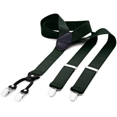 Abbildung von DonDon Hosenträger Herren breit 3,5 cm mit 4 Clips extra stark in Y Form elastisch und längenverstellbar, Grün