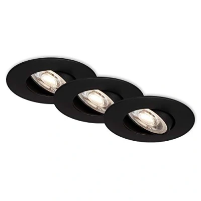 Abbildung von Briloner Leuchten LED Einbauleuchten, Einbaulampen 3er Set, Deckenlampen dimmbar, Modul schwenkbar, je 5 Watt, 460 Lumen, 3.000 Kelvin, IP23, Schwarz Matt, 90x24mm (DxH), 7048 035