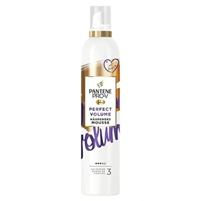 Abbildung von Pantene Pro V Nährendes Mousse, Perfect Volume, 200ml, mit Biotin, Haltegrad 3, lässt Haare dicker &amp; voller aussehen, Haarpflege