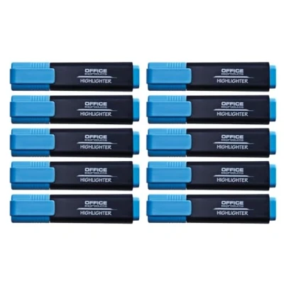 Abbildung von OFFICER PRODUCTS Textmarker Leuchtend 10er Pack Farbe: Blau/Highlighter Textliner Die Ungiftige Tinte, Keilspitze Leuchtfarben Hohe Qualität/Strichstärke 1 5mm, 17055211 01