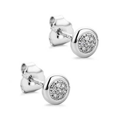 Abbildung von Orovi Ohrringe aus 9 Ct Weißgold (375) mit 14 nat. Diamanten im Pavé Brillantschliff (0.03 Ct) Ohrstecker Gold Damen in Krappenfassung Damenschmuck allergenfrei &amp; handgemacht (5.5 mm)