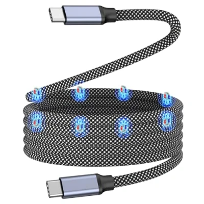 Abbildung von Magtame USB C Ladekabel, 240W magnetisches Typ zu Kabel, 3.3ft Schnellladekabel Nylon Geflochten Kompatibel für Samsung Galaxy(Schwarz)