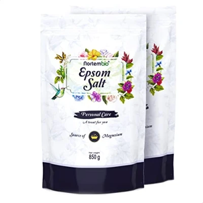 Abbildung von Nortembio Epsom Salz 2x850 g. Konzentrierte Quelle von Natürlichem Magnesium. 100% Reines Badesalz, Keine Zusatzstoffe. Muskelentspannung und Guter Schlaf. Inklusive E Book.