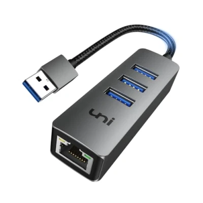 Abbildung von uni USB Ethernet Adapter 1000Mbps, 3.0 Hub aus Aluminium, Netzwerkadapter für Windows, MacBook, iMac, Surface, Chromebook usw.