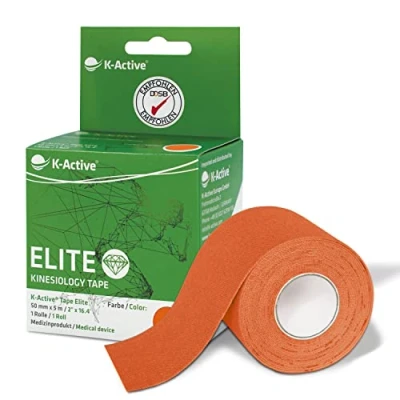 Abbildung von K Active tape Elite Kinesiologie Sanftes mit starkem Halt extra hautfreundlicher Kleber kinesio wasserfest &amp; elastisch (Orange)