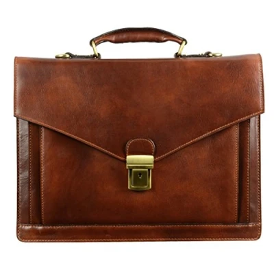 Abbildung von Time Resistance Aktentasche für Herren 100% Leder Handgefertigt in Italien Arbeitstasche Laptoptasche Businesstasche Stylische Umhängetasche