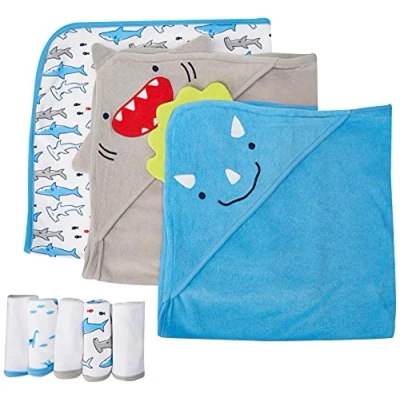 Abbildung von Simple Joys by Carter&#039;s Baby Jungen 8 Piece Towel and Washcloth Winter Zubehör Set, Haifisch, Einheitsgröße