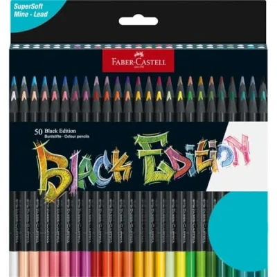 Abbildung von FABER CASTELL 116450 Buntstifte Blackwood, Black Edition, 50er Etui, leuchtende Farben mit weichem Abstrich, schwarzes Holz