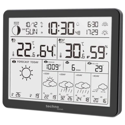 Abbildung von WD3000 Wetterstation mit 4 Tage Wettervorhersage, Inklusive Außensender, Daten auf der Station und dem Handy (App direct weather)