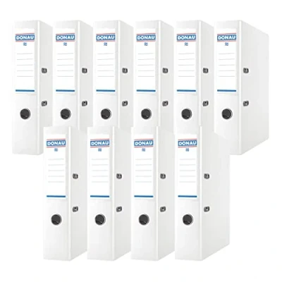 Abbildung von DONAU Premium Ordner Breit 10er Pack/DIN A4 / 7,5 cm 10 Stück/Weiße/Kunststoffbezug PP/Carton Papier Schlitzordner Büroordner Aktenordner Ringordner/Grünen Punkt