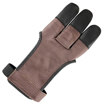Abbildung von longbowmaker Traditioneller Schießhandschuh 3 Finger Leder Bogenschießen Handschuhe Fingerschutz AG31XL
