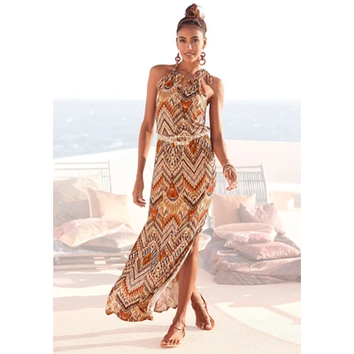 Abbildung von LASCANA Maxikleid, mit modischem Ausschnitt im Ethnoprint, Sommerkleid, Strandkleid