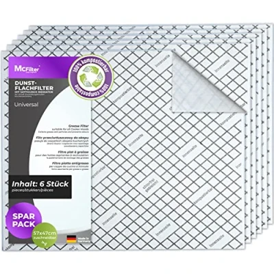 Abbildung von McFilter 6 Flachfilter kompostierbar mit Sättigungs Indikator für Dunstabzugshaube, zuschneidbar universal 57 x 47cm, Filter Abzugshaube Dunstabzug